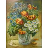 Anna Lampe (Polish), still life of flowers in a vase, oil on canvas, 38cms x 29cms, framed