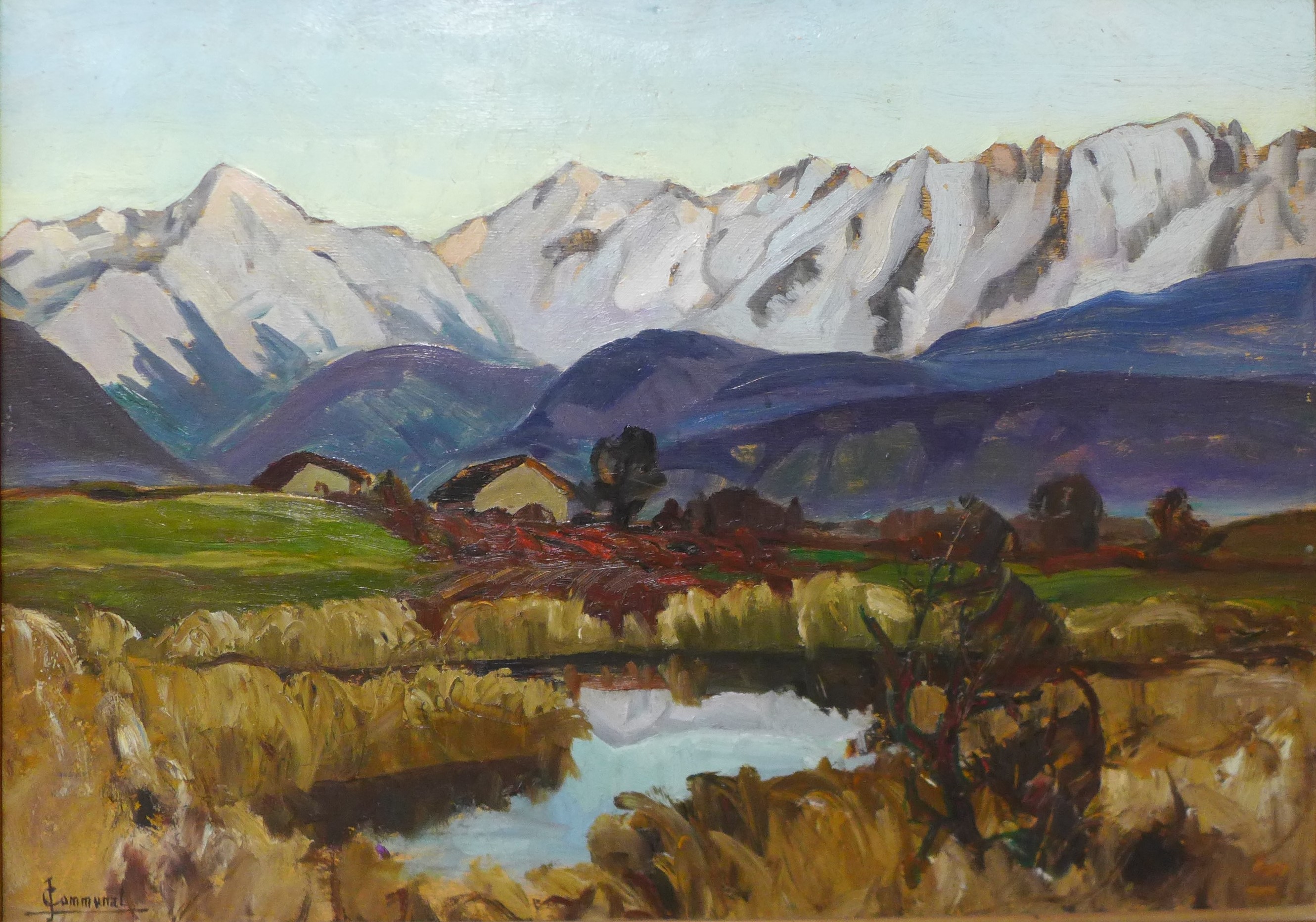 Joseph Victor Communal (French 1876-1962), Alpine landscape, oil on board, 45 x 64cms, framed