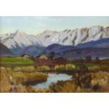 Joseph Victor Communal (French 1876-1962), Alpine landscape, oil on board, 45 x 64cms, framed