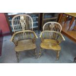 A pair of elm and beech Windsor chairs