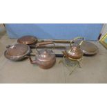 Assorted copperware, including warming pans, kettles, etc.