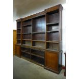 An extremely large Victorian mahogany country house breakfront library bookcase, 286cms h, 358cms w,