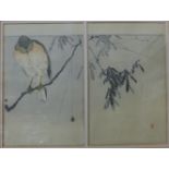Watanabe Seitei (Japanese 1851-1918), two colour woodblock prints framed as one, each 23 x 15cms