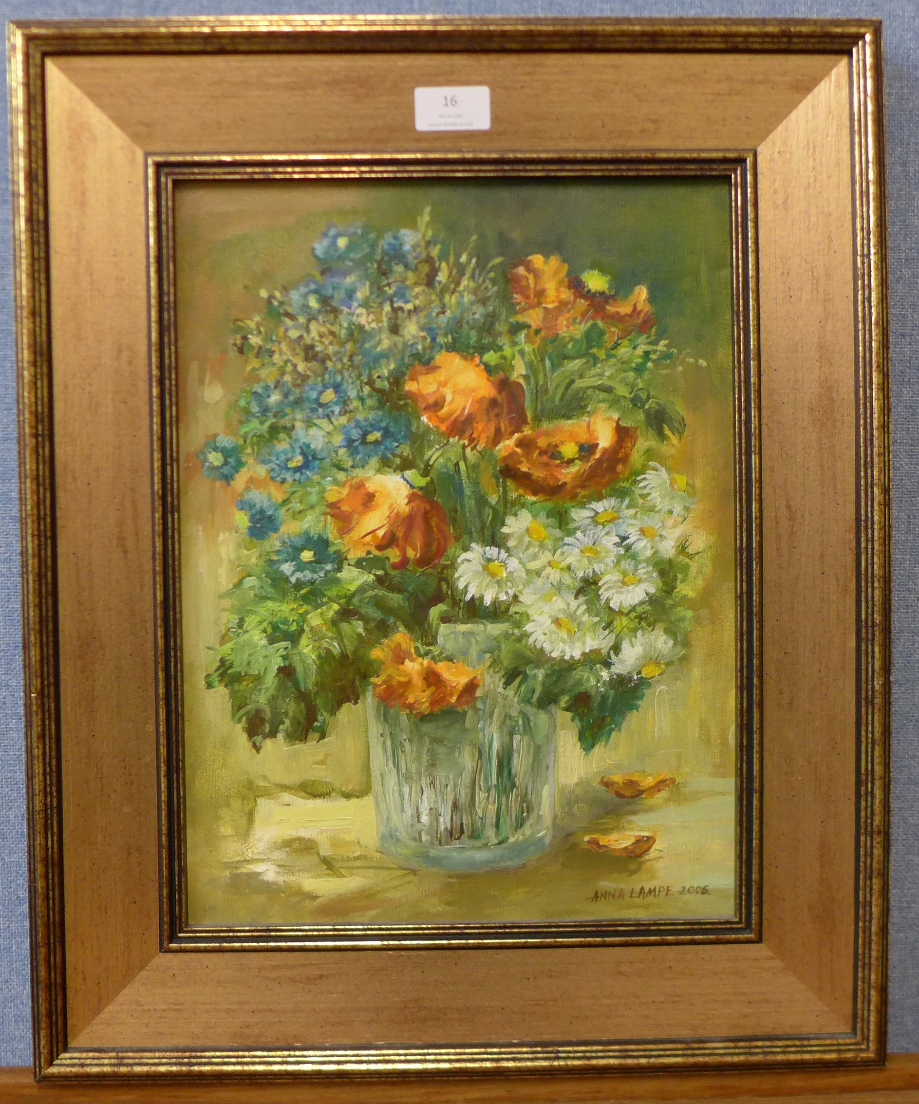 Anna Lampe (Polish), still life of flowers in a vase, oil on canvas, 38cms x 29cms, framed - Image 2 of 3