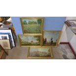 Four prints, 19th Century cricketing scenes, framed