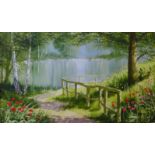 Terry Harrison, Path Beside The Lake, watercolour, 29 x 48cms, framed