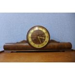 An Art Deco walnut mantel clock, 25cms h