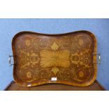 A Victorian mahogany and satinwood marquetry inlaid serving tray, 41 x 62cms