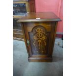 A Victorian mahogany and marquetry inlaid pot cupboard, 76cms h x 43cms w