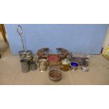 Assorted metalware, , including a plated wine bottle holder, entree dish and cover, etc.