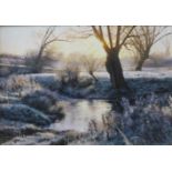 Peter Barker (b.1954), Dawn Frost By The Ford, oil on board, 14cms x 20cms, framed
