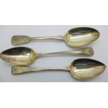 Three 19th Century silver serving spoons, 200g