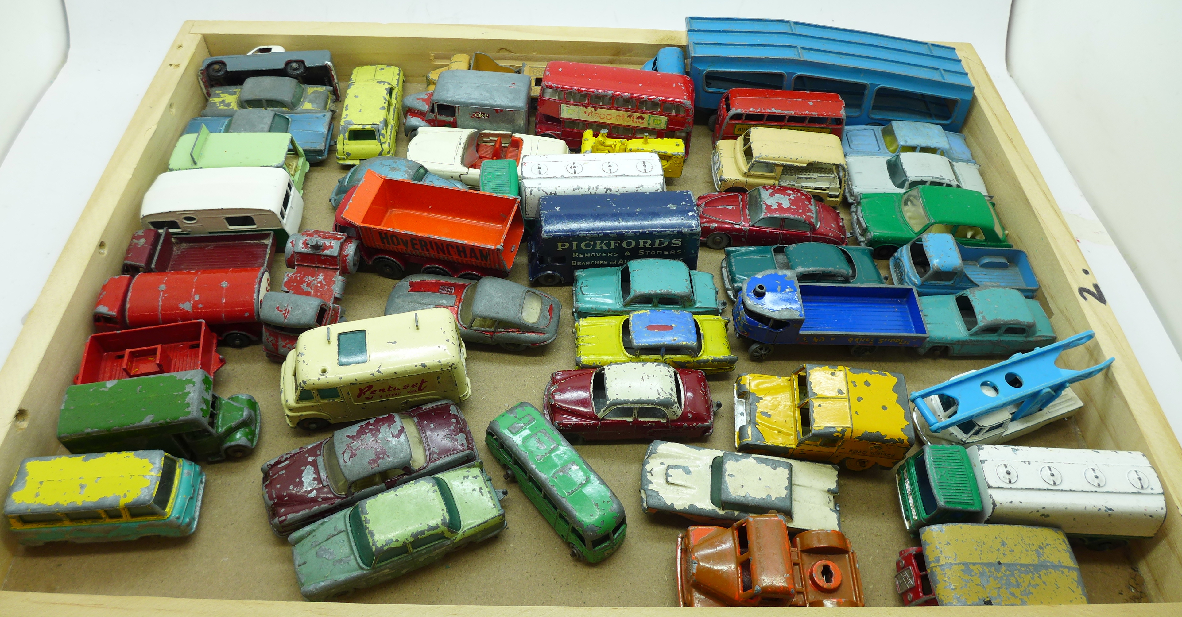 A collection of Matchbox Lesney model vehicles, playworn