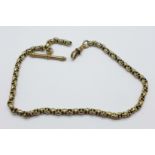 A fancy link yellow metal watch chain, the dog clip marked 9ct, 11.4g