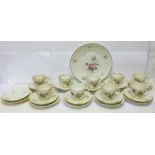 Royal Copenhagen Saxon flower china; nine trios, one large plate, one small plate and a saucer