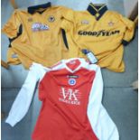 Three football shirts; Wolverhampton Wanderers 1995/96 and 2002/04 and Chesterfield, (3)