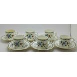 Six Shelley Chelsea coffee cups and saucers