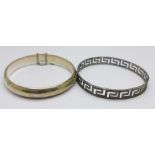 Two silver bangles, 25g