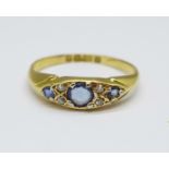 An Edwardian 18ct gold, diamond and sapphire ring, Birmingham 1903, 2g, O