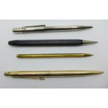 A silver propelling pencil, London 1947, a Parker rolled-gold ballpoint pen and two pencils