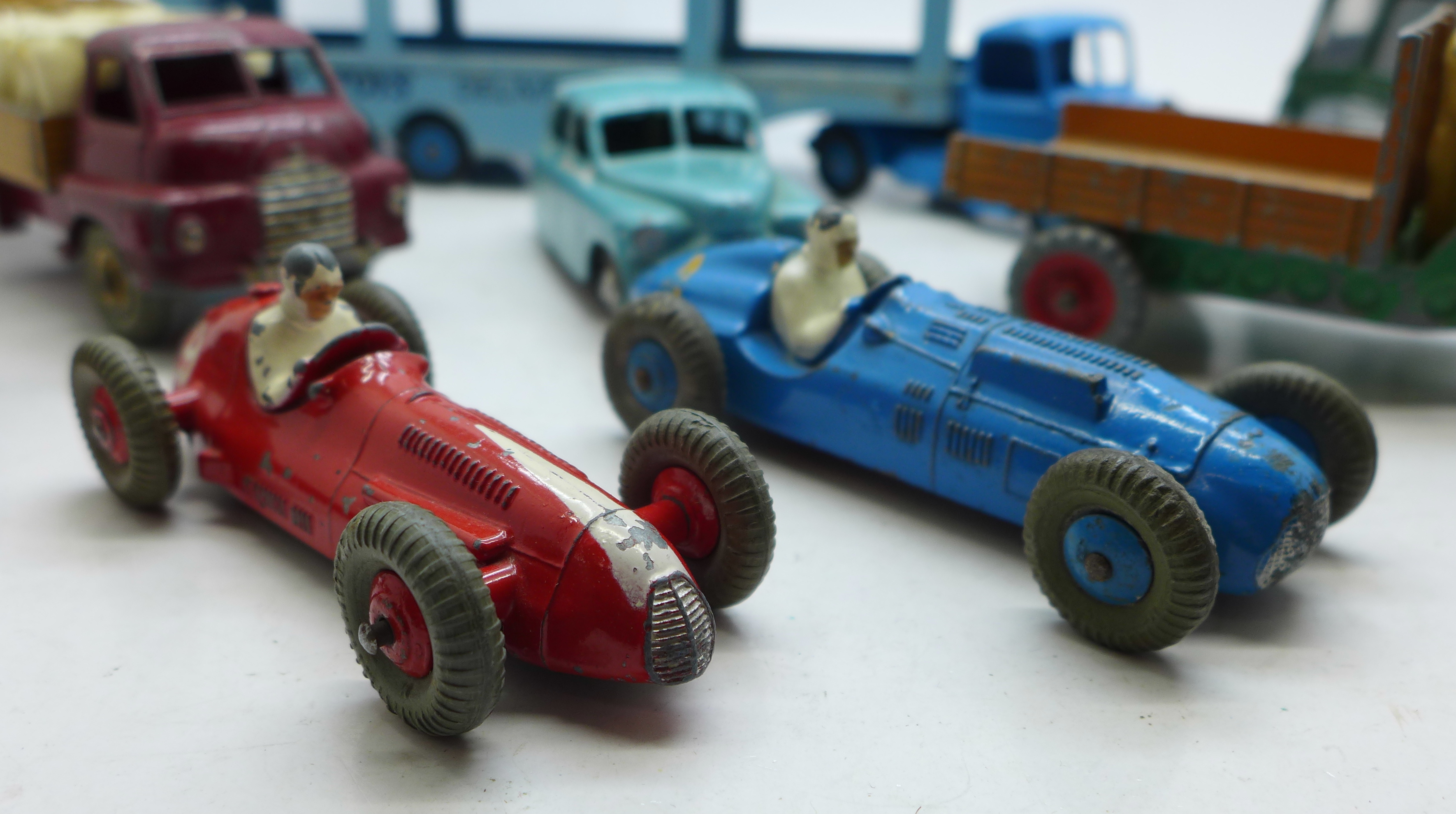 A collection of twelve Dinky Toys model vehicles, including racing cars, BBC Mobile Control Room and - Image 3 of 6