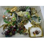 A collection of costume jewellery including brooches, necklaces and bangles