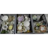 Three boxes of Crown Devon, Staffordshire pottery and other mixed decorative china, teawares,