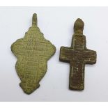 Two Viking crosses circa 1100, found in Russia, largest 51mm