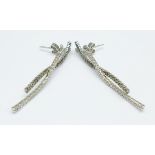 A pair of 18ct gold and diamond earrings, 4g, 4cm