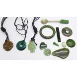 Pieces of jade including a Mexico silver spoon with jade finial