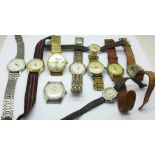 Ten wristwatches; Limit, Sekonda, Timor, Seiko, etc, Seiko lacking case back