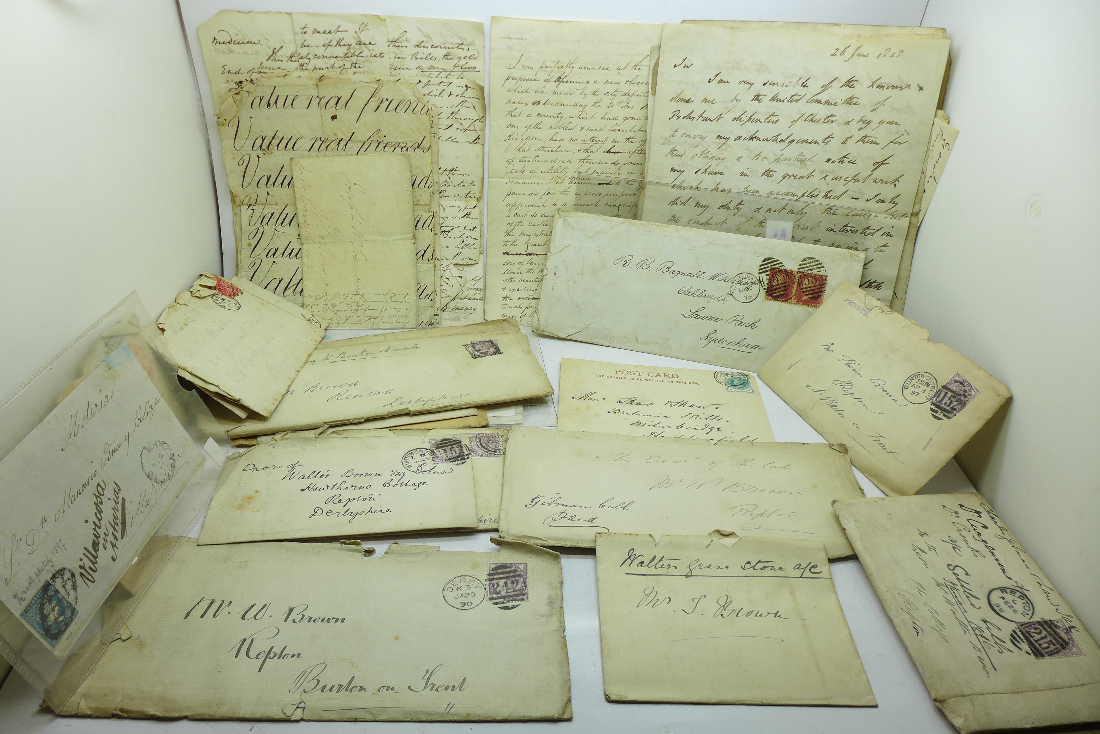 A collection of seventeen Georgian handwritten letters, plus Victorian postal history, penny reds,