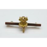 A Lincolnshire Imp yellow metal brooch with old cut diamond set eyes, tests as 9ct gold, 2.5g