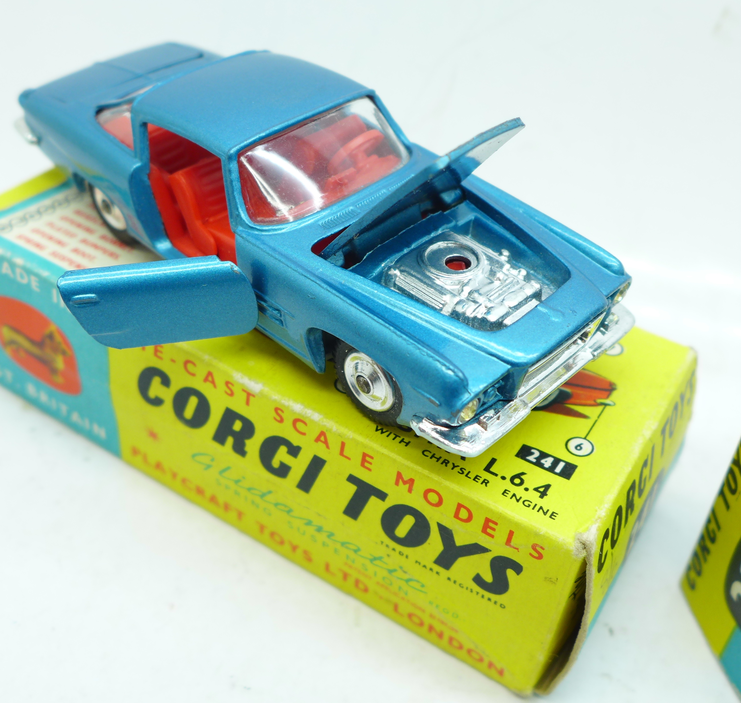 Two Corgi Toys model cars, no.241 Ghia L.6.4 and no.229 Chevrolet Corvair, both boxed - Bild 2 aus 4