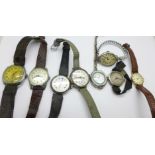 Five lady's silver wristwatches and three others