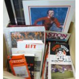Football; large collection of Manchester United programmes, books, signed pictures, Buchan,