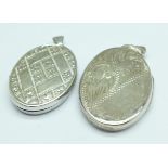 Two silver lockets, largest 27mm x 44mm