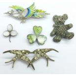Five silver brooches
