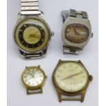 Four wristwatches; Para, Bentley and lady's Tissot and Invicta, (Tissot lacking crown)