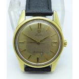 A gold capped Omega Seamaster automatic wristwatch with date, long service inscription to case back
