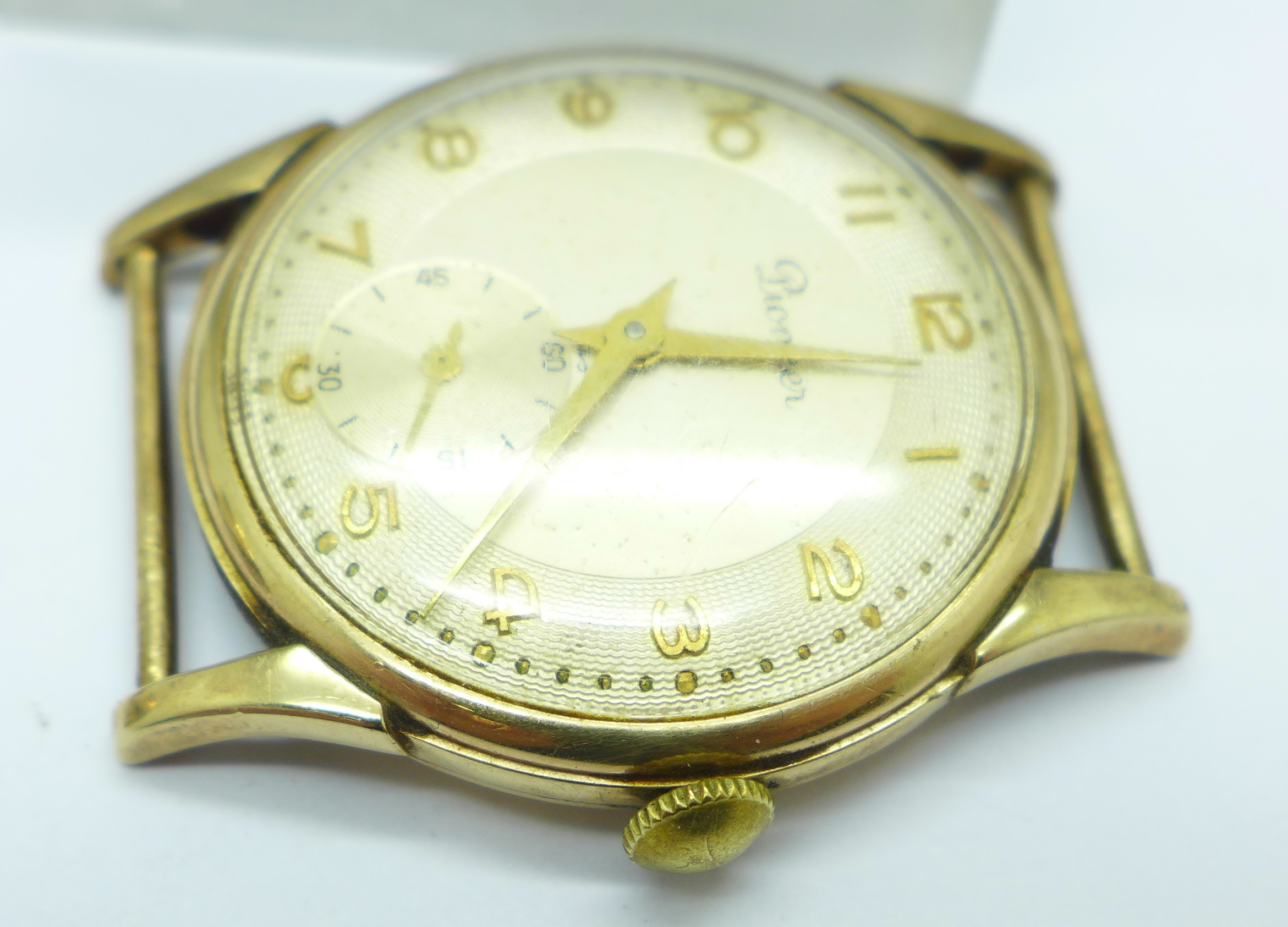 A Pioneer 9ct gold wristwatch head with long service inscription and a lady's 9ct gold case - Image 4 of 5