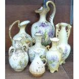 Seven late 19th/early 20th Century blush ivory vases; Austria and others