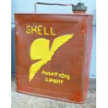 A 1930's Shell 3 shilling aviation fuel can with brass cap, re-painted