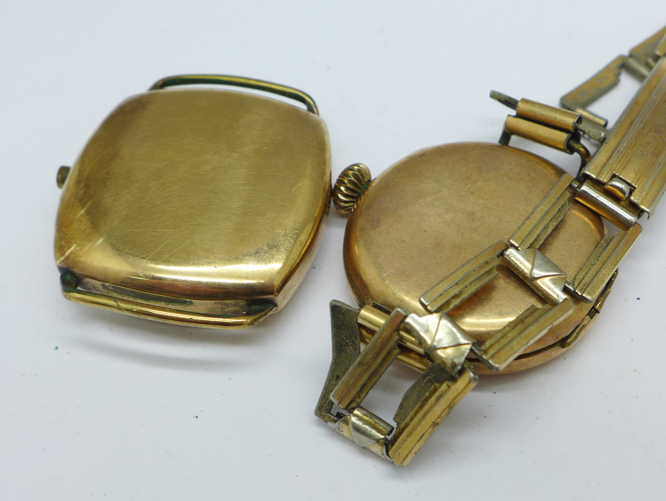 A cushion shaped wristwatch (lacking crown) and an Elgin gold plated trench watch (lacking glass) - Image 3 of 3