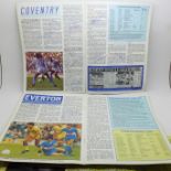 Six Aston Villa home football programmes, with a collection of signatures including Coventry,