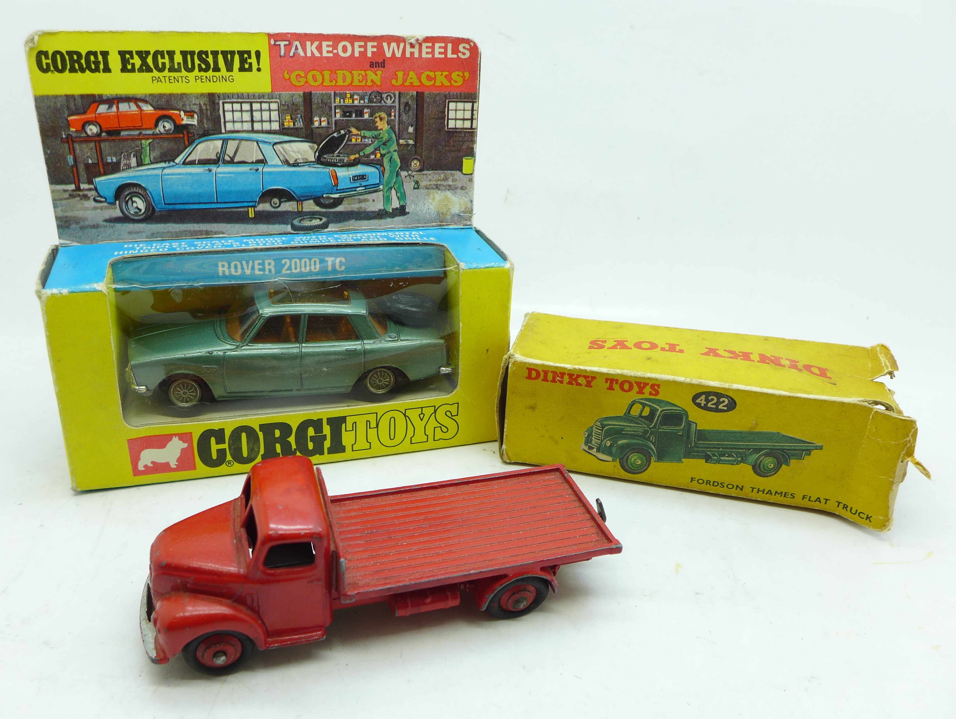 A Dinky Toys no.422 Fordson Thames Flat Truck, box a/f , and a Corgi Toys no.275 Rover 2000 TC,