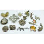 A collection of brooches, etc., some a/f