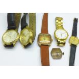 Five wristwatches; 2x Sekonda, 2x Bulova, Oris and a Bulova wristwatch movement