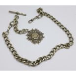 A silver Albert chain and fob, each link marked, 99g, 41cm