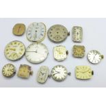 Lady's and gentleman's wristwatch movements including Omega, Universal, Jaeger-LeCoultre, Longines